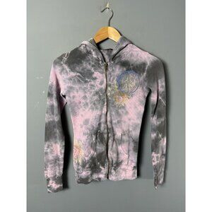 Vintage Y2K T-PARTY Womens S Thermal Waffle Knit Tie-Dye Zip Hoodie Track Jacket